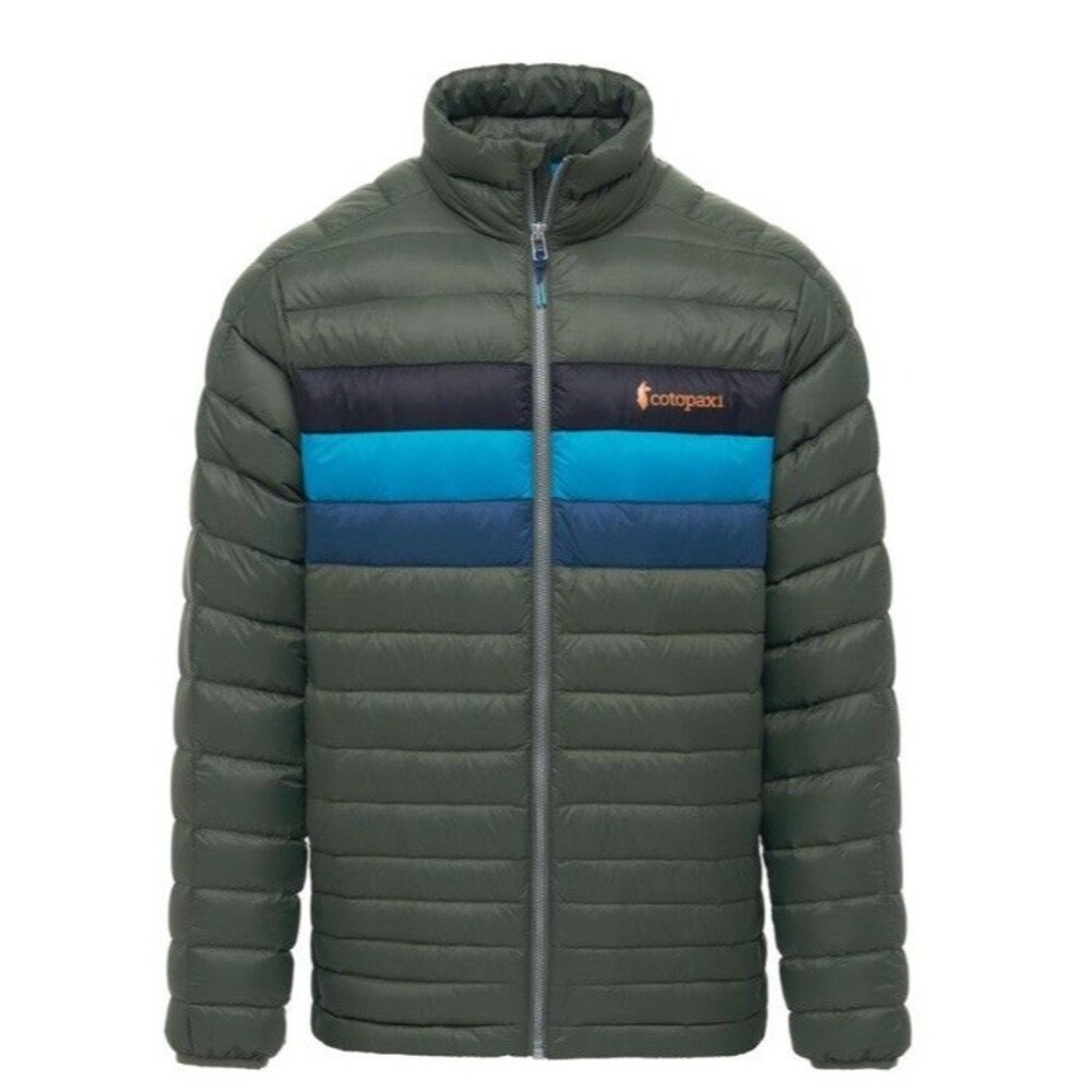 Cotopaxi Fuego Down Filled Puffer Jacket Green Blue Stripe 800 Down Filled Gorp